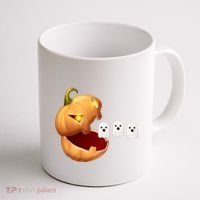 Funny Halloween Pumpkin Eating Ghost Coffee Mug thumb 1