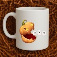 Funny Halloween Pumpkin Eating Ghost Coffee Mug thumb 2