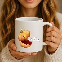 Funny Halloween Pumpkin Eating Ghost Coffee Mug thumb 3