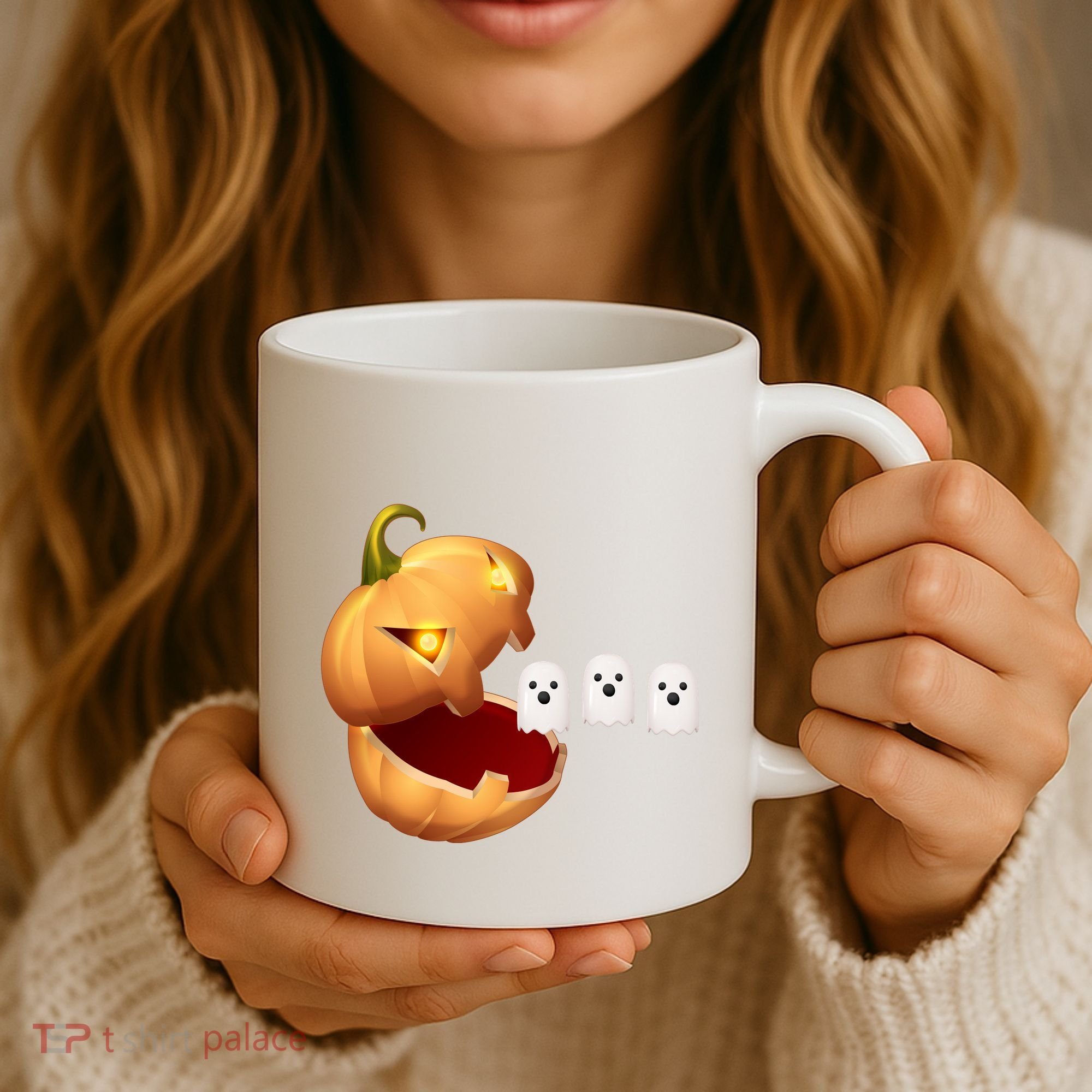 Funny Halloween Pumpkin Eating Ghost Coffee Mug