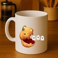 Funny Halloween Pumpkin Eating Ghost Coffee Mug thumb 4