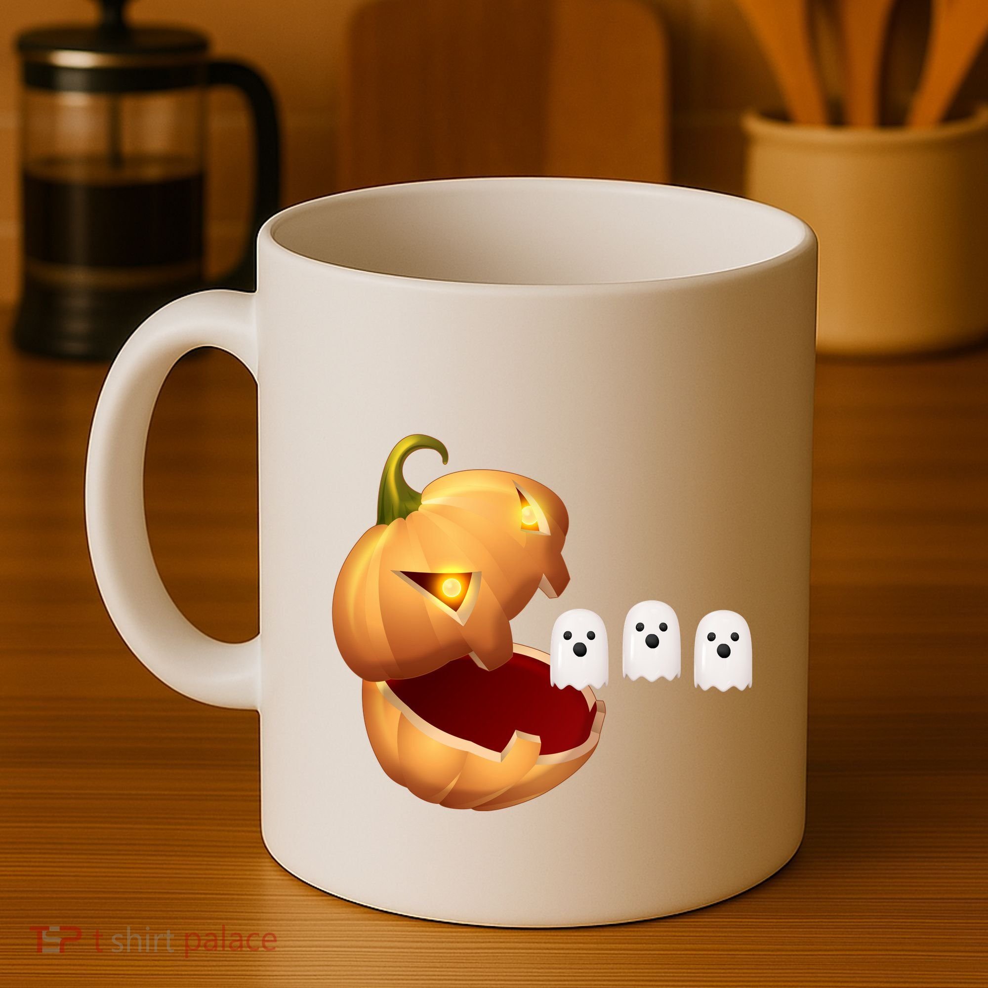 Funny Halloween Pumpkin Eating Ghost Coffee Mug