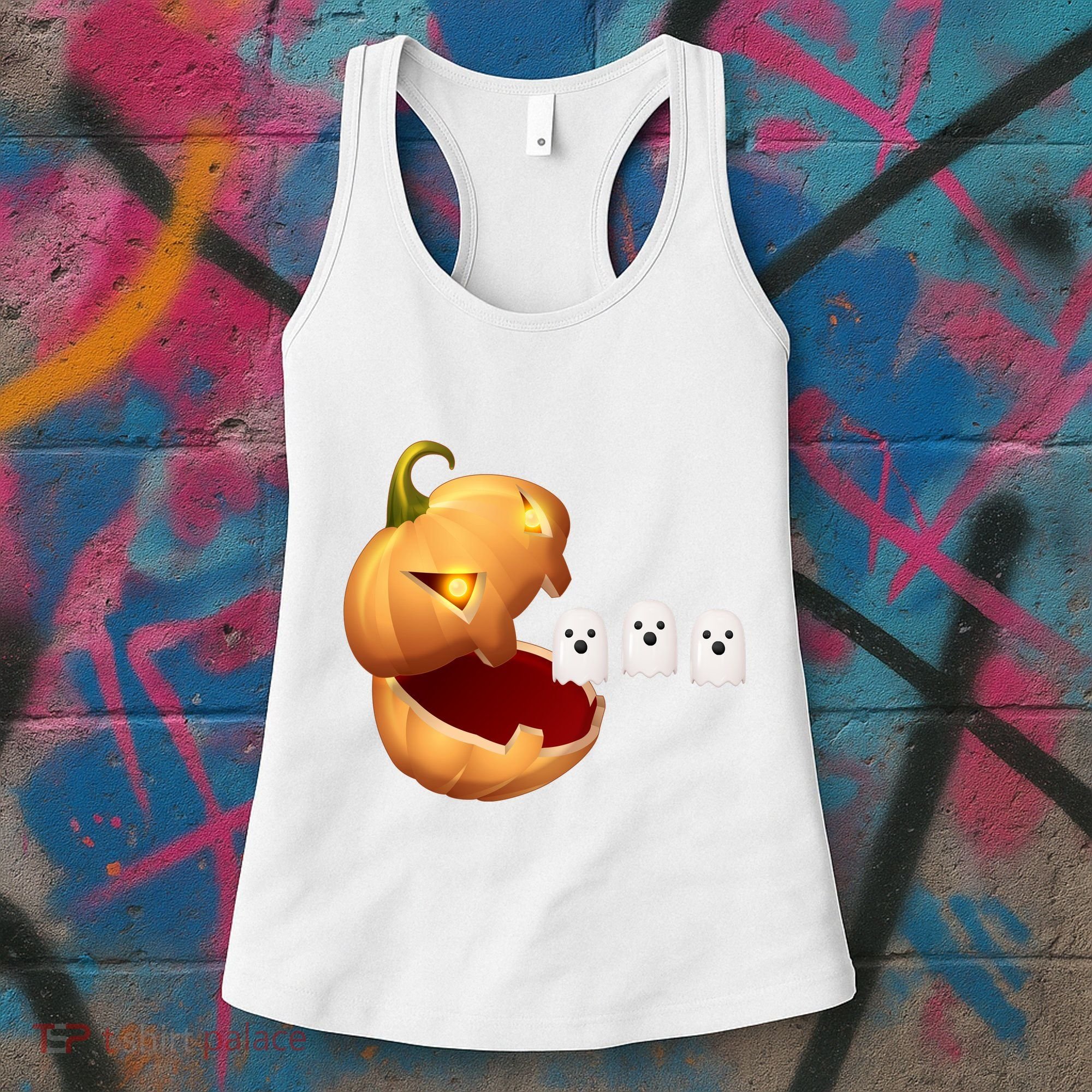 Funny Halloween Pumpkin Eating Ghost Women's Tank Top