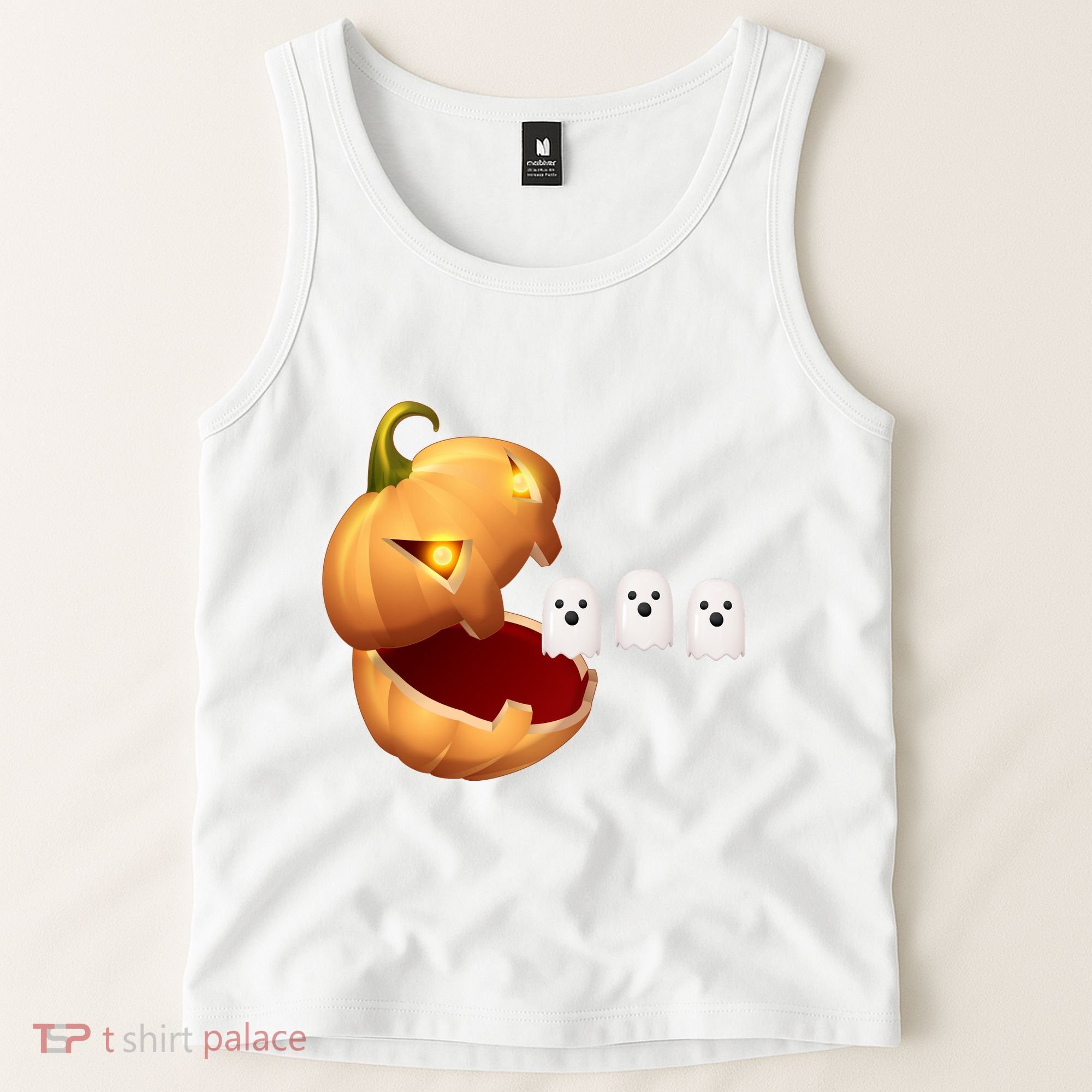 Funny Halloween Pumpkin Eating Ghost Tank Top