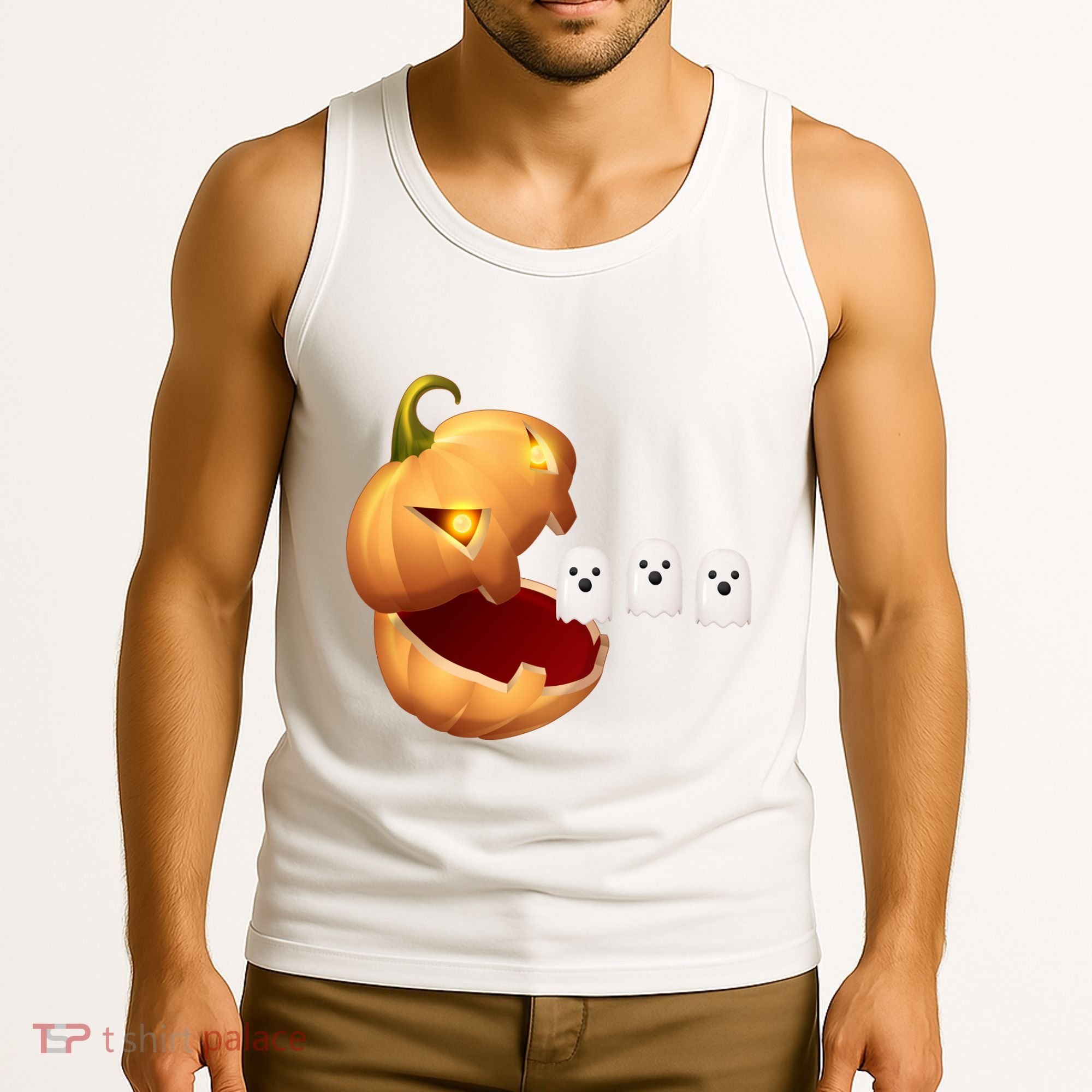 Funny Halloween Pumpkin Eating Ghost Tank Top