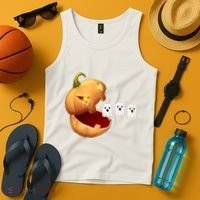 Funny Halloween Pumpkin Eating Ghost Tank Top thumb 4