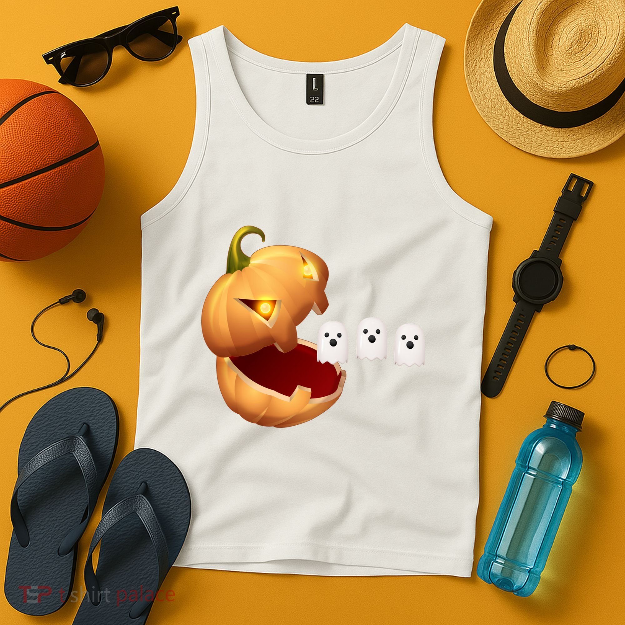 Funny Halloween Pumpkin Eating Ghost Tank Top