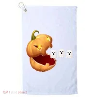 Funny Halloween Pumpkin Eating Ghost Golf Towel thumb 0