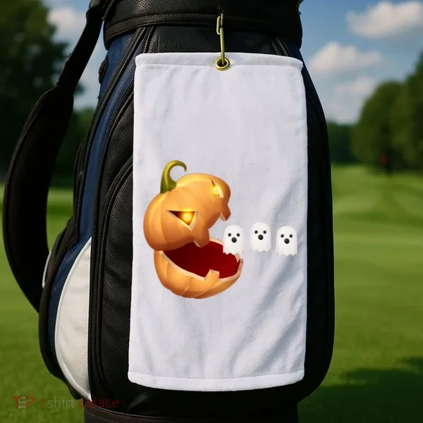Funny Halloween Pumpkin Eating Ghost Golf Towel