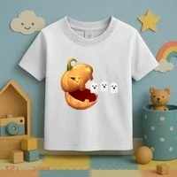 Funny Halloween Pumpkin Eating Ghost Toddler T-Shirt thumb 3