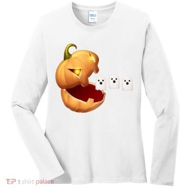 Funny Halloween Pumpkin Eating Ghost Women's Long Sleeve Shirt