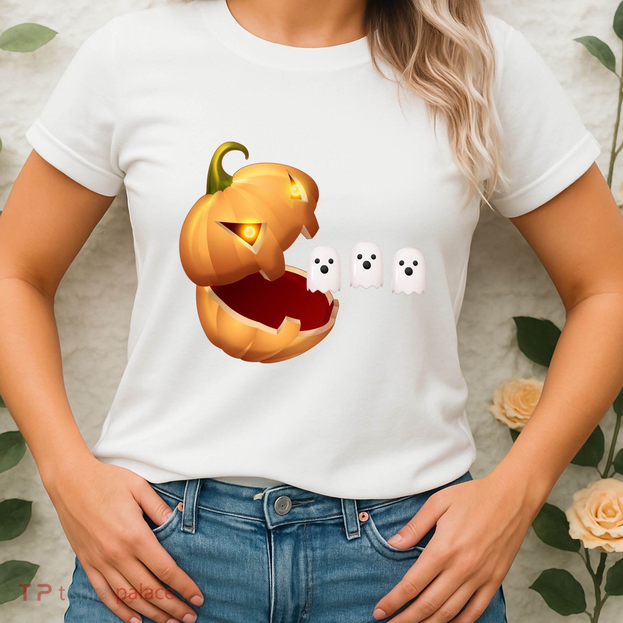 Funny Halloween Pumpkin Eating Ghost Women's T-Shirt