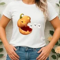 Funny Halloween Pumpkin Eating Ghost Women's T-Shirt thumb 2