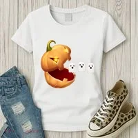 Funny Halloween Pumpkin Eating Ghost Women's T-Shirt thumb 3
