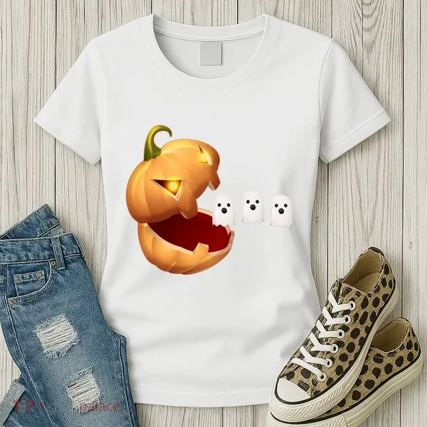 Funny Halloween Pumpkin Eating Ghost Women's T-Shirt