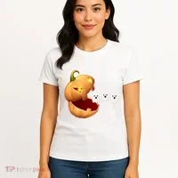 Funny Halloween Pumpkin Eating Ghost Women's T-Shirt thumb 4