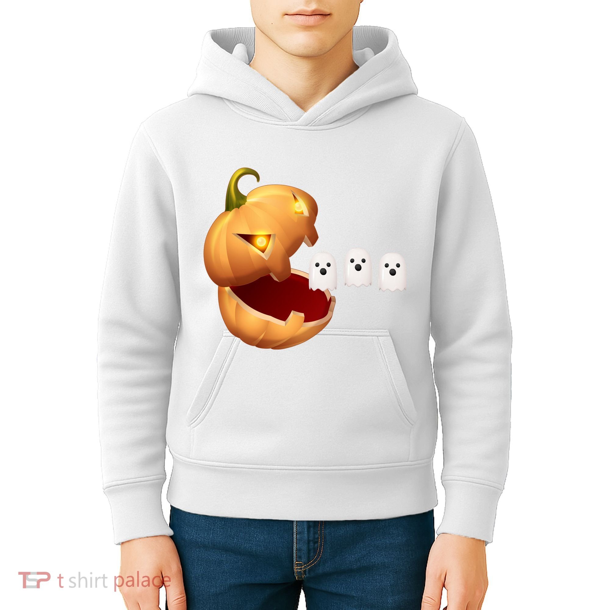 Funny Halloween Pumpkin Eating Ghost Kids Hoodie