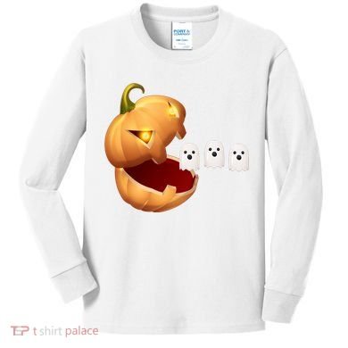 Funny Halloween Pumpkin Eating Ghost Kids Long Sleeve Shirt