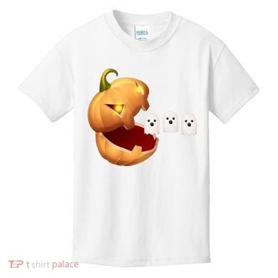 Funny Halloween Pumpkin Eating Ghost Kids T-Shirt