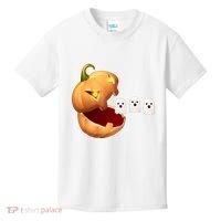 Funny Halloween Pumpkin Eating Ghost Kids T-Shirt thumb 0