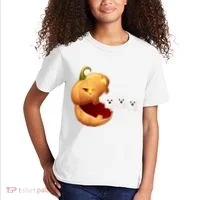 Funny Halloween Pumpkin Eating Ghost Kids T-Shirt thumb 2