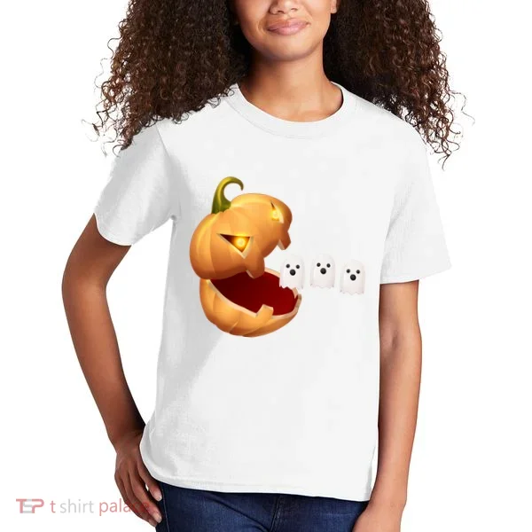 Funny Halloween Pumpkin Eating Ghost Kids T-Shirt