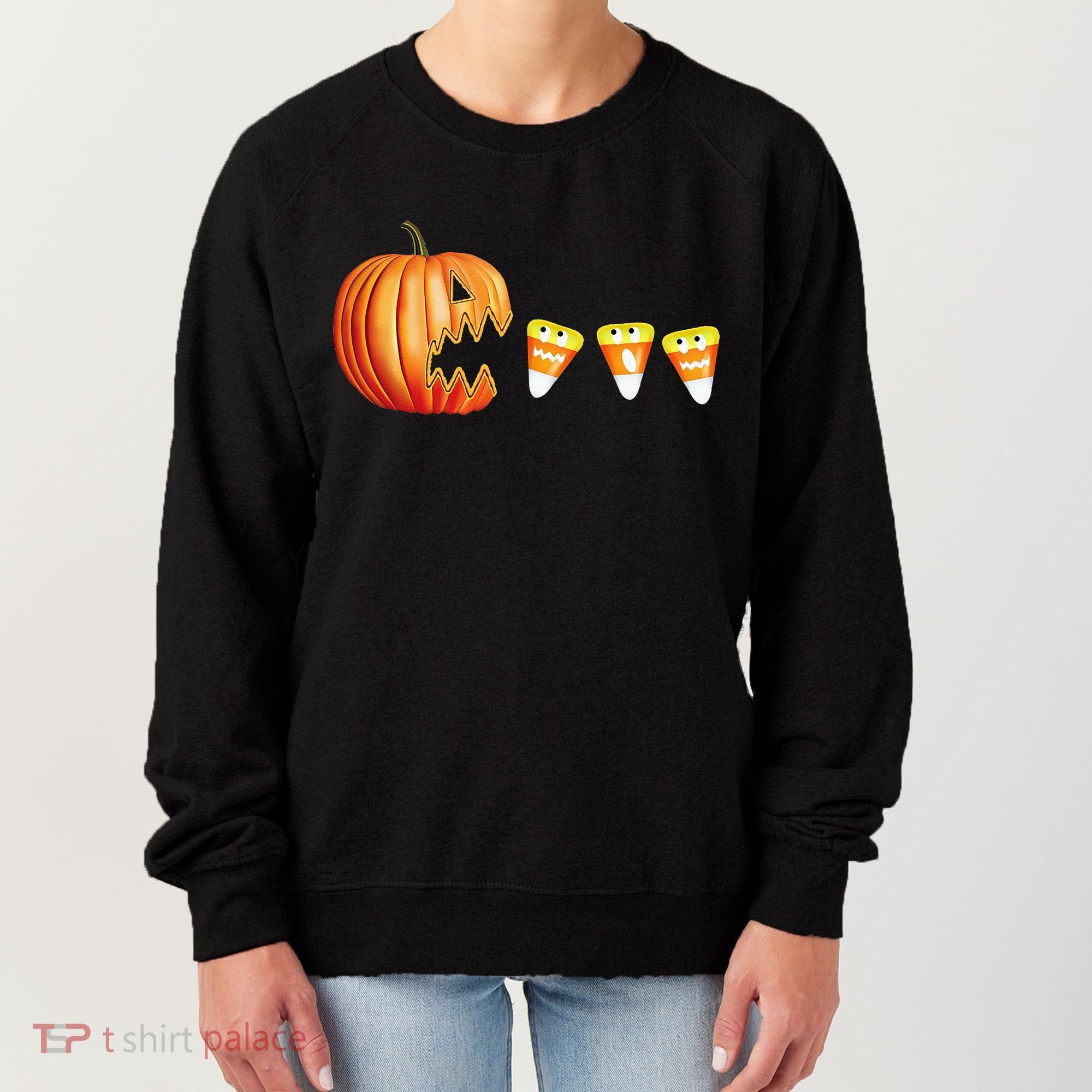 Funny Halloween Pumpkin Jack O Lantern Eating Candy Corn Women's Sweatshirt