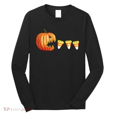 Funny Halloween Pumpkin Jack O Lantern Eating Candy Corn Long Sleeve Shirt
