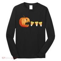 Funny Halloween Pumpkin Jack O Lantern Eating Candy Corn Long Sleeve Shirt thumb 0