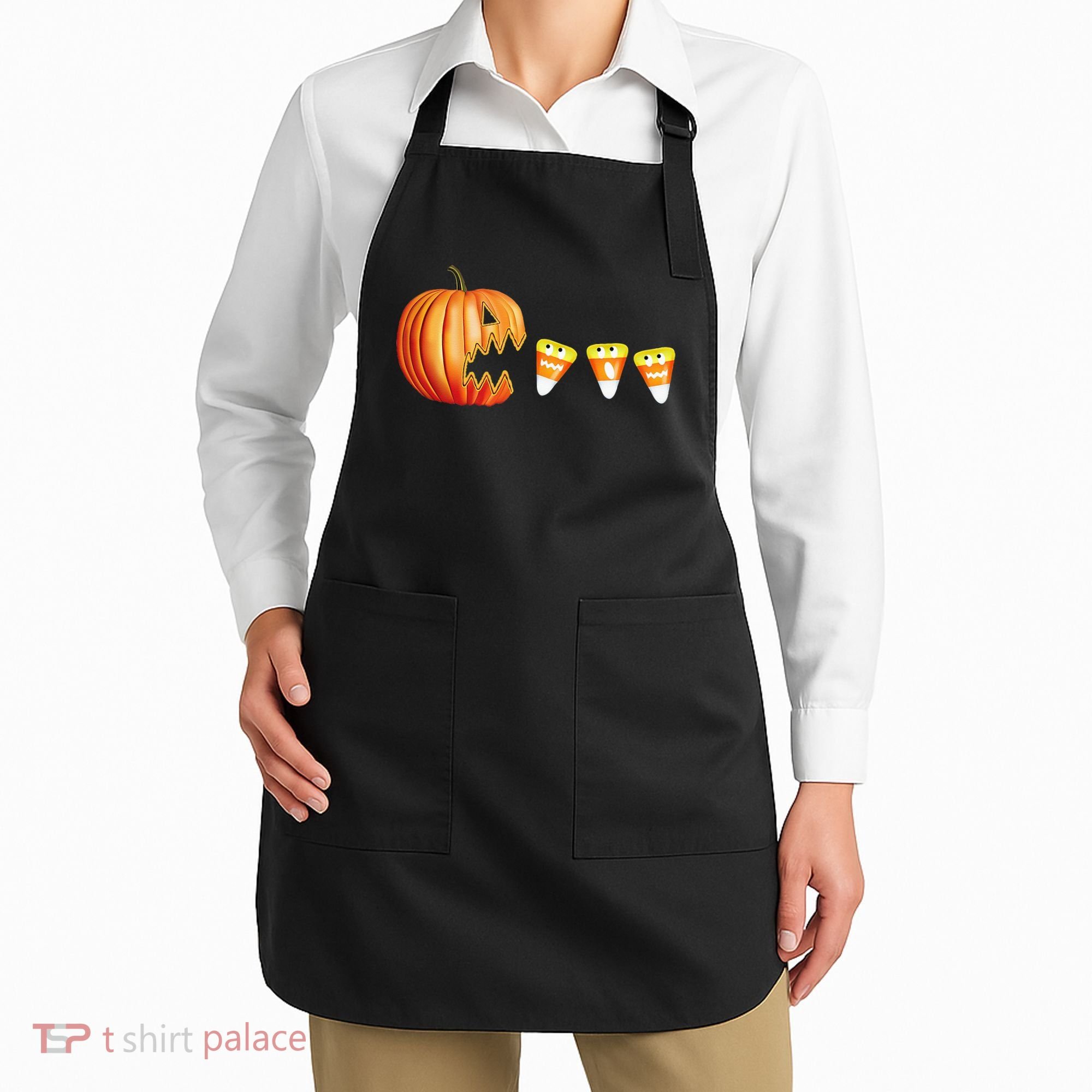 Funny Halloween Pumpkin Jack O Lantern Eating Candy Corn Apron