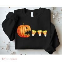 Funny Halloween Pumpkin Jack O Lantern Eating Candy Corn Sweatshirt thumb 2