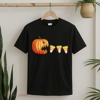 Funny Halloween Pumpkin Jack O Lantern Eating Candy Corn T-Shirt thumb 2