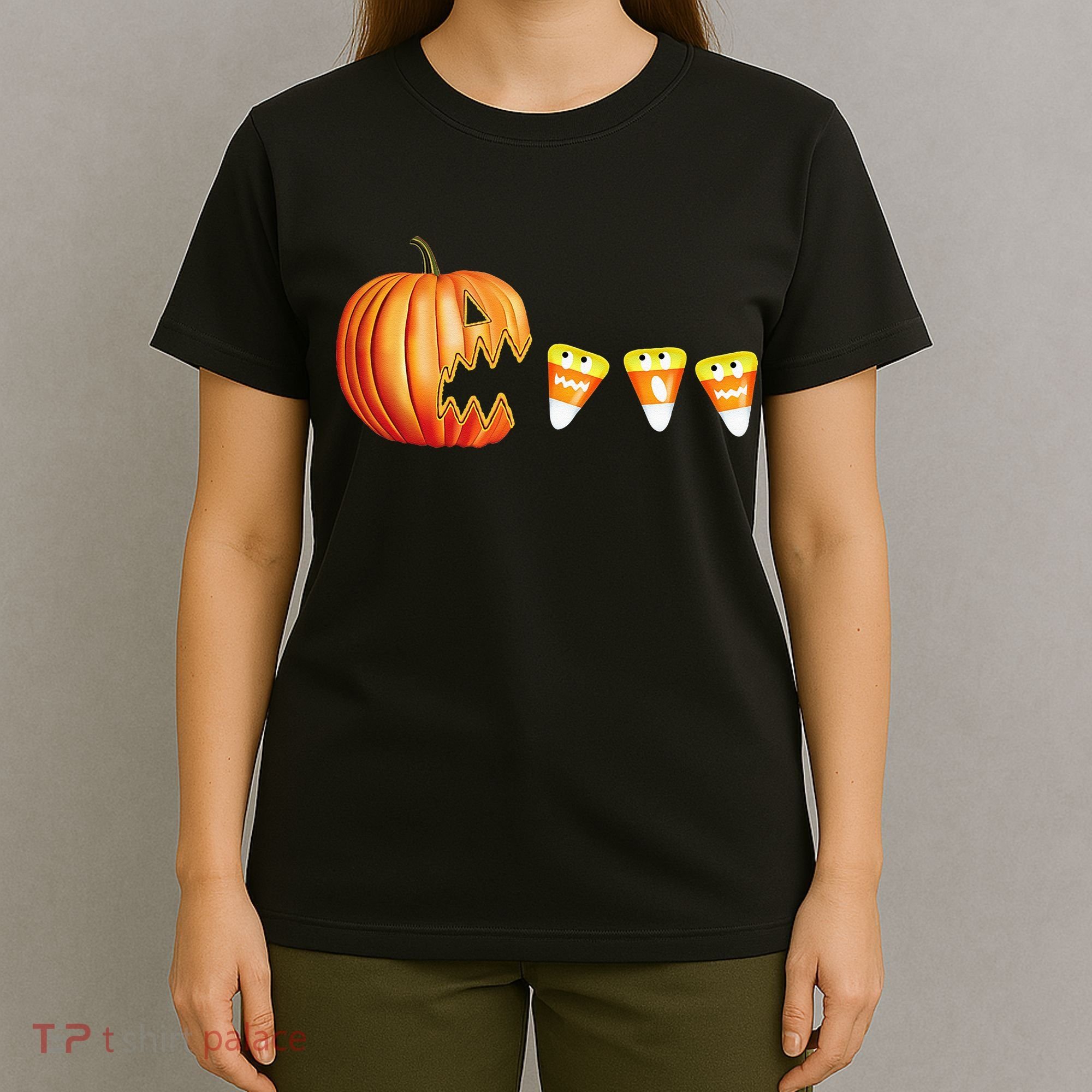 Funny Halloween Pumpkin Jack O Lantern Eating Candy Corn T-Shirt
