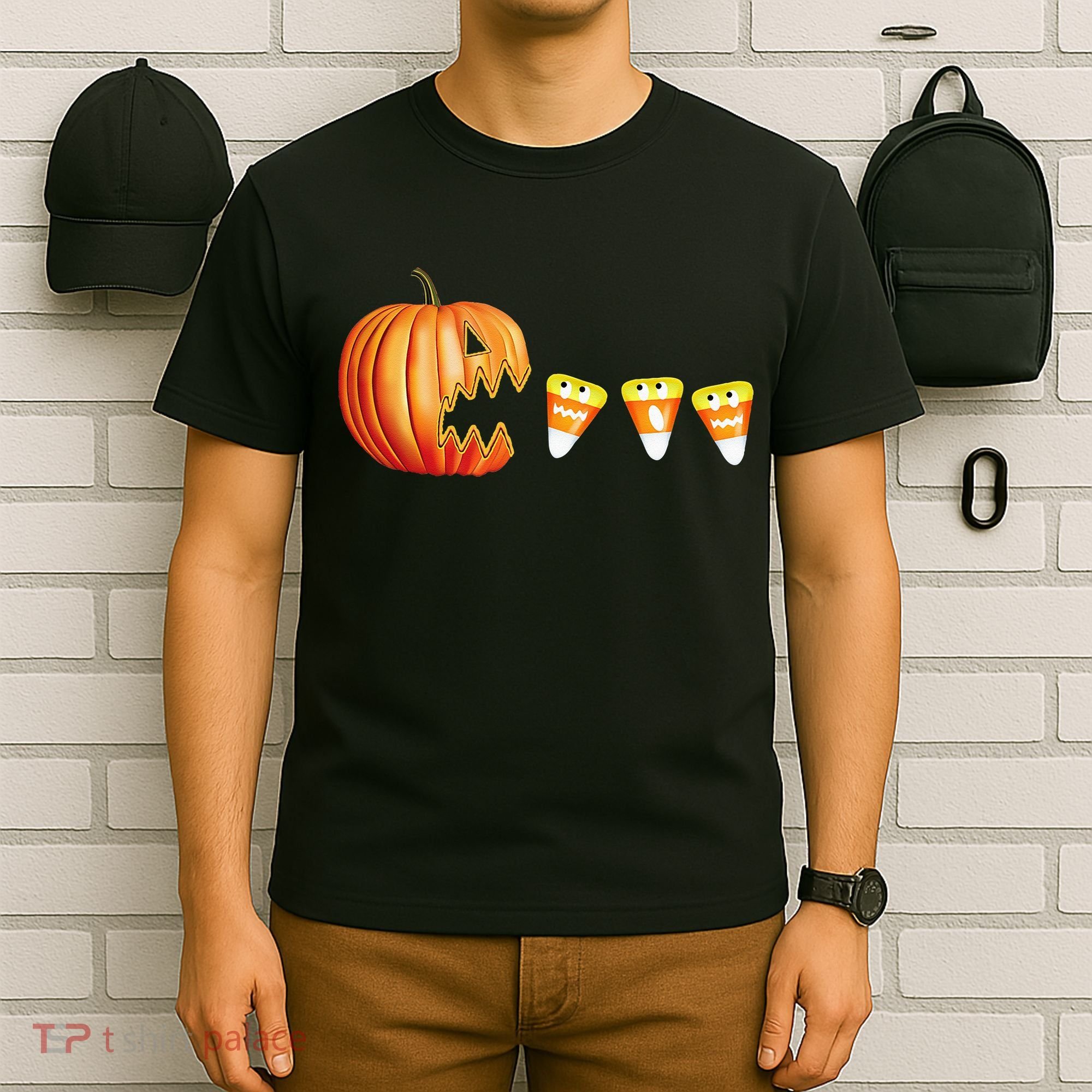 Funny Halloween Pumpkin Jack O Lantern Eating Candy Corn T-Shirt