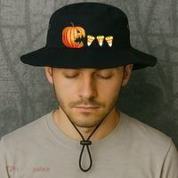Funny Halloween Pumpkin Jack O Lantern Eating Candy Corn Bucket Hat thumb 2