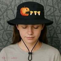 Funny Halloween Pumpkin Jack O Lantern Eating Candy Corn Bucket Hat thumb 3