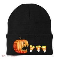 Funny Halloween Pumpkin Jack O Lantern Eating Candy Corn Beanie thumb 0