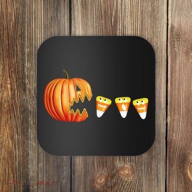 Funny Halloween Pumpkin Jack O Lantern Eating Candy Corn Coaster