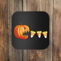 Funny Halloween Pumpkin Jack O Lantern Eating Candy Corn Coaster thumb 0