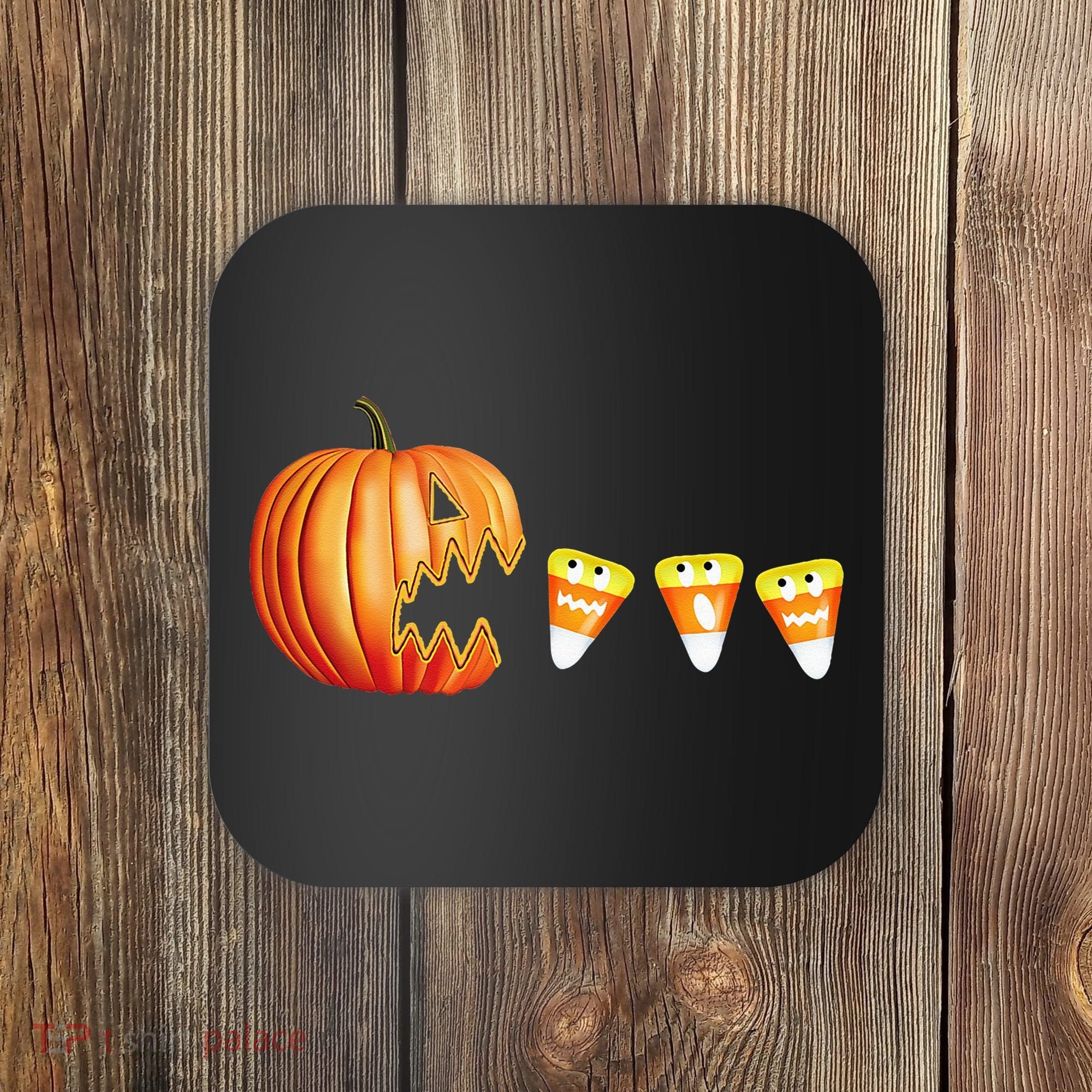 Funny Halloween Pumpkin Jack O Lantern Eating Candy Corn Coaster