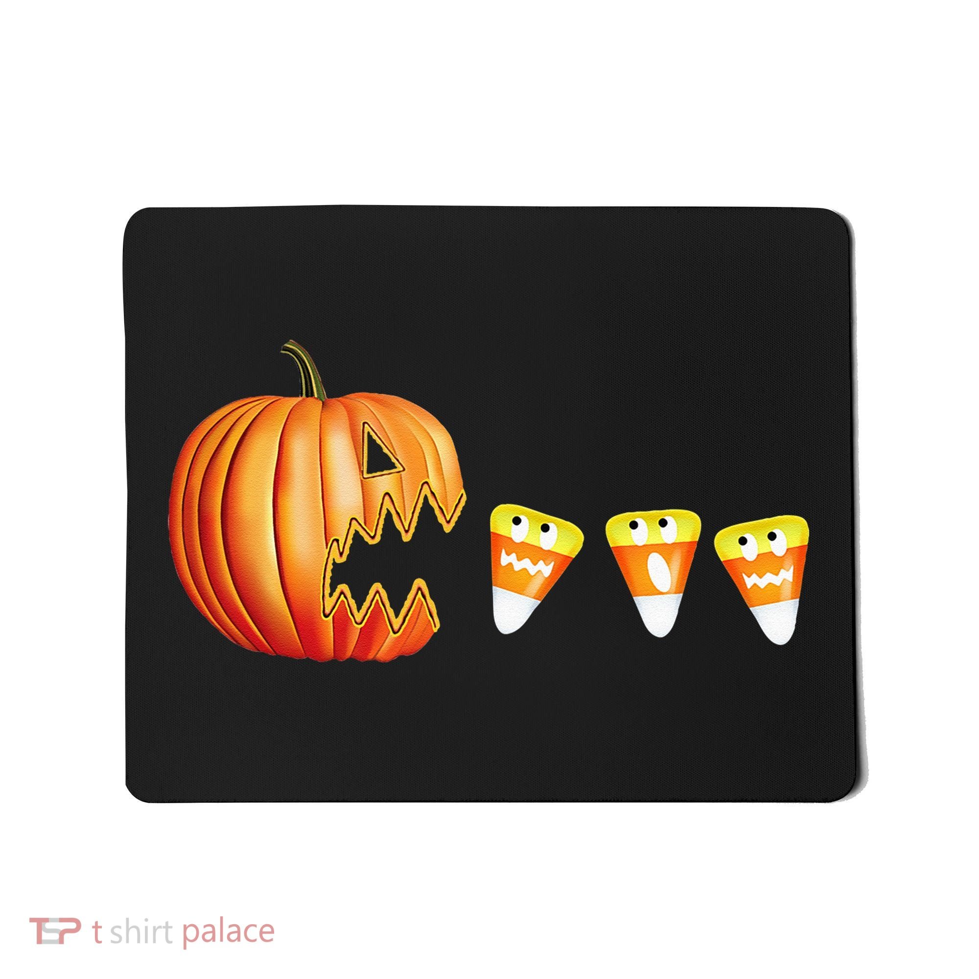 Funny Halloween Pumpkin Jack O Lantern Eating Candy Corn Mousepad