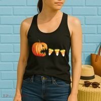 Funny Halloween Pumpkin Jack O Lantern Eating Candy Corn Women's Tank Top thumb 2
