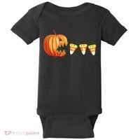Funny Halloween Pumpkin Jack O Lantern Eating Candy Corn Baby Bodysuit thumb 0