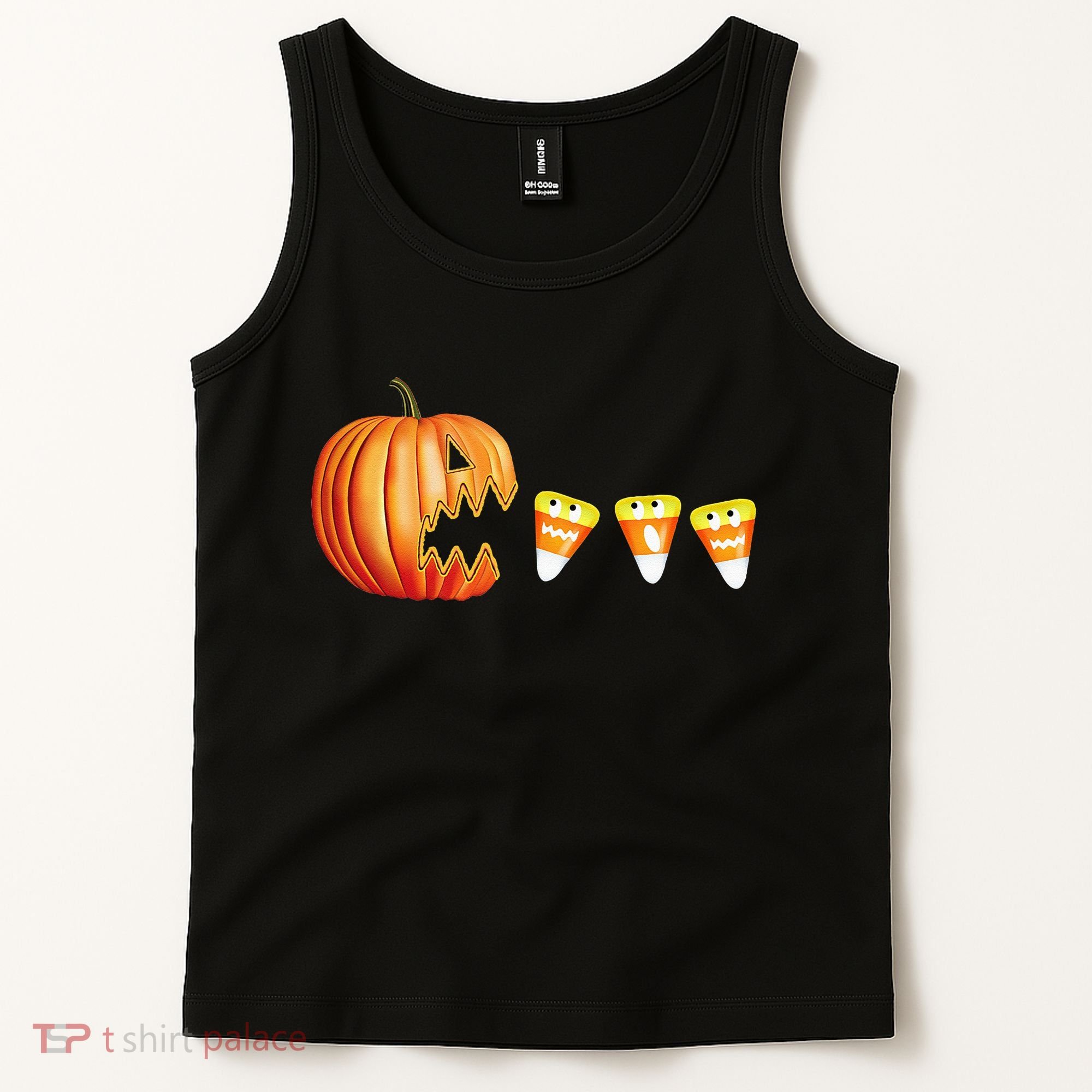 Funny Halloween Pumpkin Jack O Lantern Eating Candy Corn Tank Top