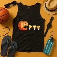 Funny Halloween Pumpkin Jack O Lantern Eating Candy Corn Tank Top thumb 4
