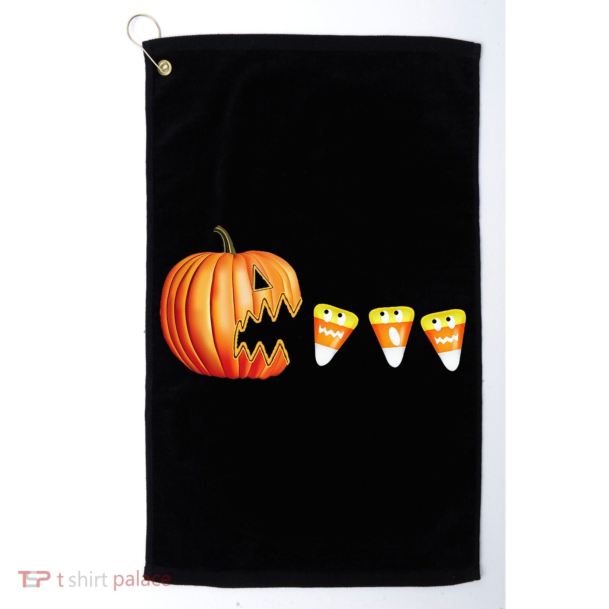 Funny Halloween Pumpkin Jack O Lantern Eating Candy Corn Golf Towel