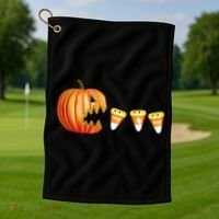 Funny Halloween Pumpkin Jack O Lantern Eating Candy Corn Golf Towel thumb 1