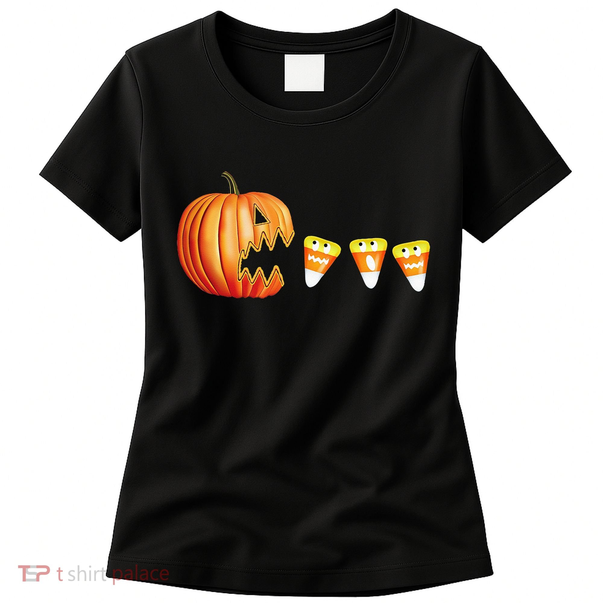 Funny Halloween Pumpkin Jack O Lantern Eating Candy Corn Women's T-Shirt
