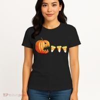 Funny Halloween Pumpkin Jack O Lantern Eating Candy Corn Women's T-Shirt thumb 4