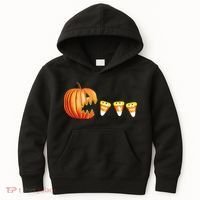 Funny Halloween Pumpkin Jack O Lantern Eating Candy Corn Kids Hoodie thumb 0